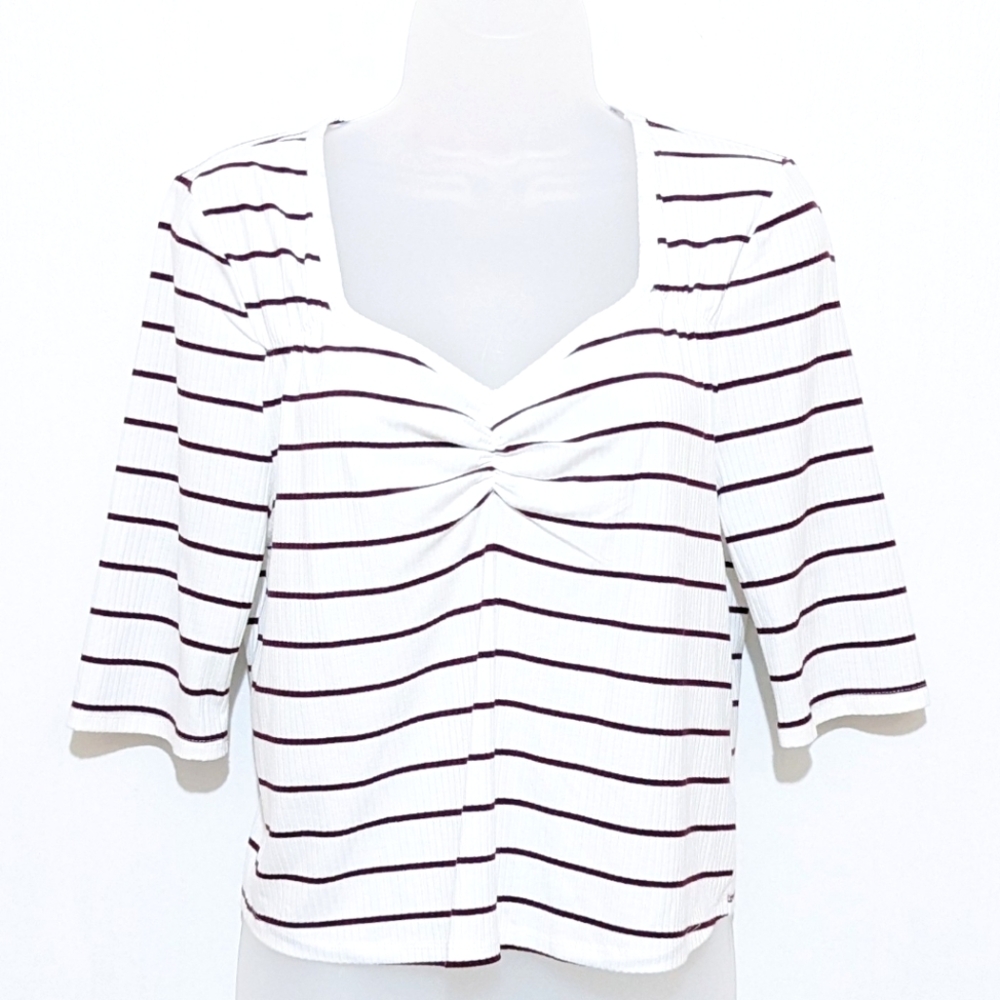 NEW! | Rebellious One | Striped Top  | Sweet Heart Neck Line | 3/4 Sleeves